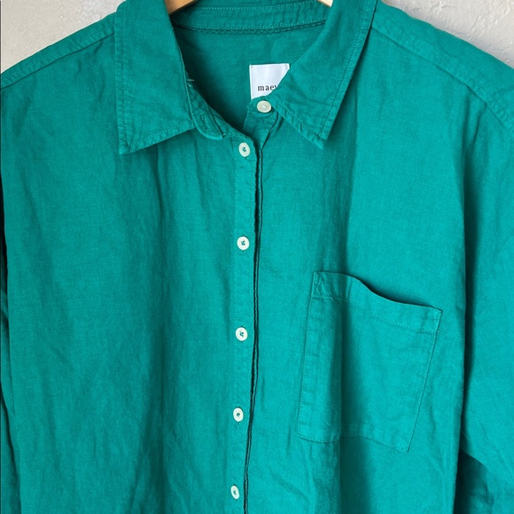 Maeve green linen cotton bennet relaxed fit button down shirt - Picture 6 of 11